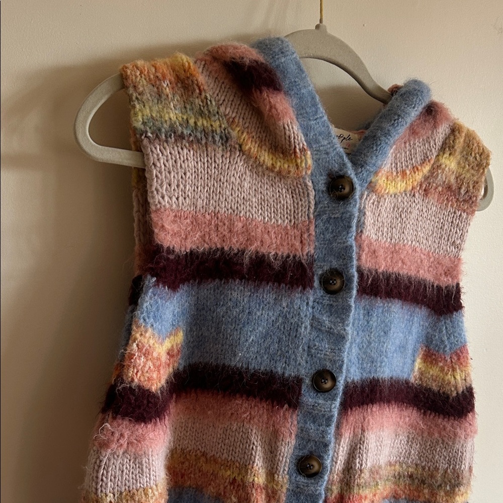 Free People Rosetta Multicolor Striped Knit Hooded Vest large Pink Blue Yellow - Picture 6 of 10